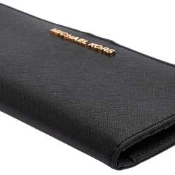 مملوكة مسبقًا محفظة مايكل كورس جلد سافيانو أسود ثنائية الطي