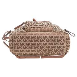 Pre Owned Michael Kors Brown Signature Canvas and Leather Large Abbey Backpack