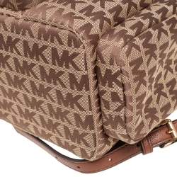 Pre Owned Michael Kors Brown Signature Canvas and Leather Large Abbey Backpack