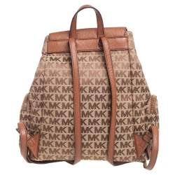 Pre Owned Michael Kors Brown Signature Canvas and Leather Large Abbey Backpack