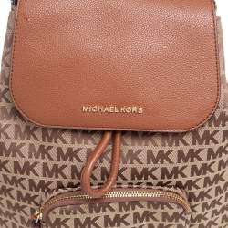 Pre Owned Michael Kors Brown Signature Canvas and Leather Large Abbey Backpack