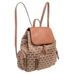 Pre Owned Michael Kors Brown Signature Canvas and Leather Large Abbey Backpack