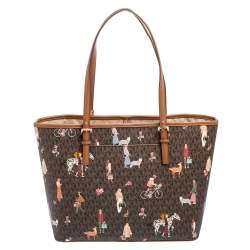 Pre Owned Michael Kors Brown Canvas And Leather Jet Set Girls Medium Carryall Tote