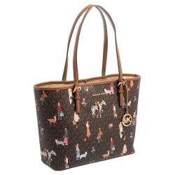 Pre Owned Michael Kors Brown Canvas And Leather Jet Set Girls Medium Carryall Tote