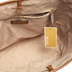 Pre Owned Michael Kors Brown Canvas And Leather Jet Set Girls Medium Carryall Tote