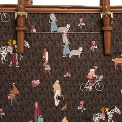 Pre Owned Michael Kors Brown Canvas And Leather Jet Set Girls Medium Carryall Tote