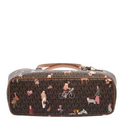 Pre Owned Michael Kors Brown Canvas And Leather Jet Set Girls Medium Carryall Tote