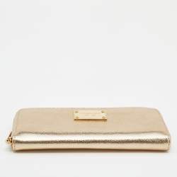 Pre Owned محفظة مايكل كورس جيت سيت جلد ذهبي بسحاب محيط