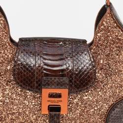 Pre Owned Michael Kors Collection Brown Glitter And Python Bancroft Hobo