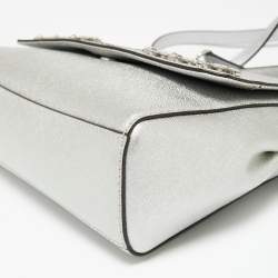 Pre Owned Michael Kors Silver Leather Small Ava Crystals Embellished Top Handle Bag