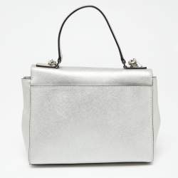 Pre Owned Michael Kors Silver Leather Small Ava Crystals Embellished Top Handle Bag