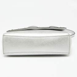 Pre Owned Michael Kors Silver Leather Small Ava Crystals Embellished Top Handle Bag