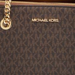 Pre Owned Michael Kors Brown Coated Canvas Large Teagan Shoulder Bag