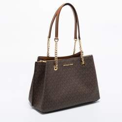 Pre Owned Michael Kors Brown Coated Canvas Large Teagan Shoulder Bag