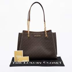 Pre Owned Michael Kors Brown Coated Canvas Large Teagan Shoulder Bag