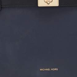 Pre Owned حقيبة ساتشل مايكل كورس تاتيانا جلد أسود/أزرق كحلي