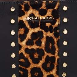 Pre Owned Michael Kors Brown/Black Signature Coated Canvas,Leather and Calfhair Jet Set Travel Wristlet Pouch