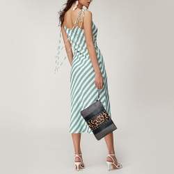 Pre Owned Michael Kors Brown/Black Signature Coated Canvas,Leather and Calfhair Jet Set Travel Wristlet Pouch