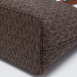 Pre Owned Michael Kors Brown Signature Coated Canvas Jet Set Dome Crossbody Bag