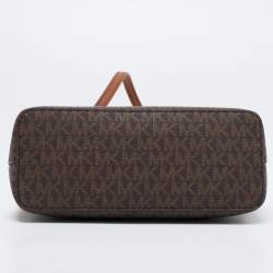 Pre Owned Michael Kors Brown Signature Coated Canvas Jet Set Dome Crossbody Bag