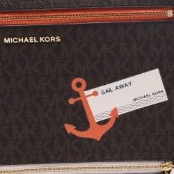 Pre Owned Michael Kors Brown Signature Coated Canvas Large Sail Away Travel Clutch