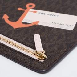 Pre Owned Michael Kors Brown Signature Coated Canvas Large Sail Away Travel Clutch