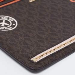 Pre Owned Michael Kors Brown Signature Coated Canvas Large Sail Away Travel Clutch