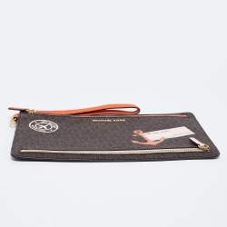 Pre Owned Michael Kors Brown Signature Coated Canvas Large Sail Away Travel Clutch