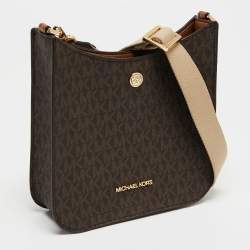 Pre Owned Michael Kors Brown Signature Coated Canvas Briley  Messenger Bag