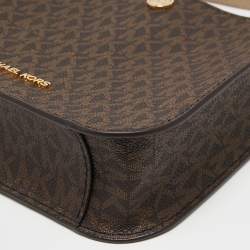 Pre Owned Michael Kors Brown Signature Coated Canvas Briley  Messenger Bag