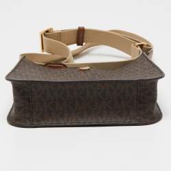 Pre Owned Michael Kors Brown Signature Coated Canvas Briley  Messenger Bag