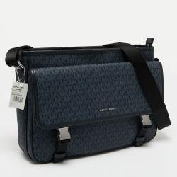 Pre Owned Michael Kors Black/Blue Signature Coated Canvas Cooper Messenger Bag