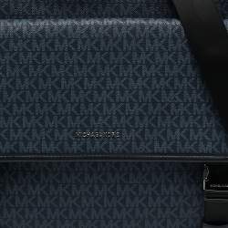 Pre Owned Michael Kors Black/Blue Signature Coated Canvas Cooper Messenger Bag