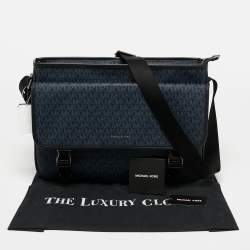 Pre Owned Michael Kors Black/Blue Signature Coated Canvas Cooper Messenger Bag