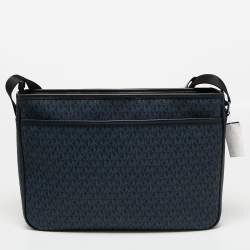 Pre Owned Michael Kors Black/Blue Signature Coated Canvas Cooper Messenger Bag