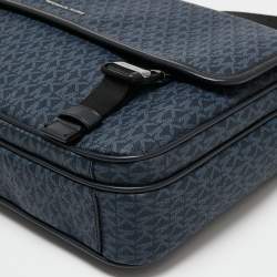 Pre Owned Michael Kors Black/Blue Signature Coated Canvas Cooper Messenger Bag