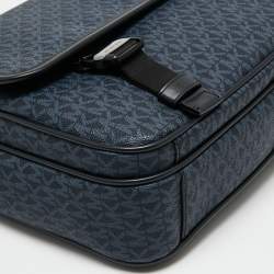 Pre Owned Michael Kors Black/Blue Signature Coated Canvas Cooper Messenger Bag