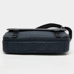 Pre Owned Michael Kors Black/Blue Signature Coated Canvas Cooper Messenger Bag