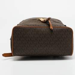 Pre Owned حقيبة ظهر مايكل كورس سحاب راها جلد وكانفاس مقوى مميز بني فاتح/ أبيض