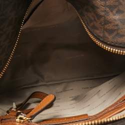 Pre Owned حقيبة ظهر مايكل كورس سحاب راها جلد وكانفاس مقوى مميز بني فاتح/ أبيض