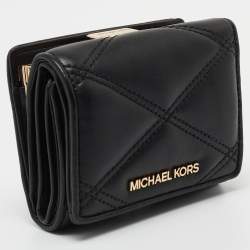 Pre Owned Michael Kors Black Leather Jet Set Travel Compact Wallet