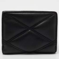 Pre Owned Michael Kors Black Leather Jet Set Travel Compact Wallet