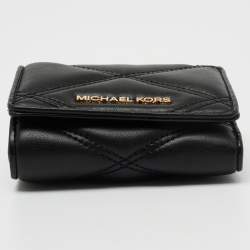 Pre Owned Michael Kors Black Leather Jet Set Travel Compact Wallet