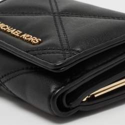 Pre Owned Michael Kors Black Leather Jet Set Travel Compact Wallet