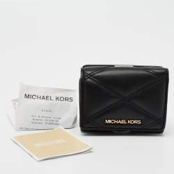 Pre Owned Michael Kors Black Leather Jet Set Travel Compact Wallet