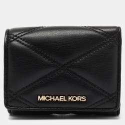 Pre Owned Michael Kors Black Leather Jet Set Travel Compact Wallet