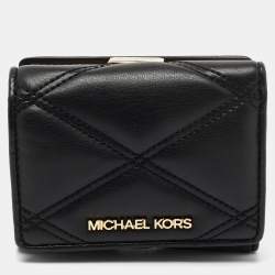 Pre Owned Michael Kors Black Leather Jet Set Travel Compact Wallet