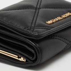 Pre Owned Michael Kors Black Leather Jet Set Travel Compact Wallet