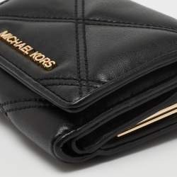 Pre Owned Michael Kors Black Leather Jet Set Travel Compact Wallet