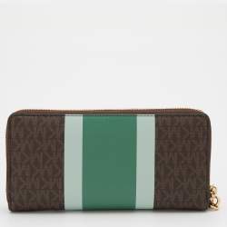 Pre Owned Michael Kors Multicolor Signature Coated Canvas Striped Zip Around Wallet